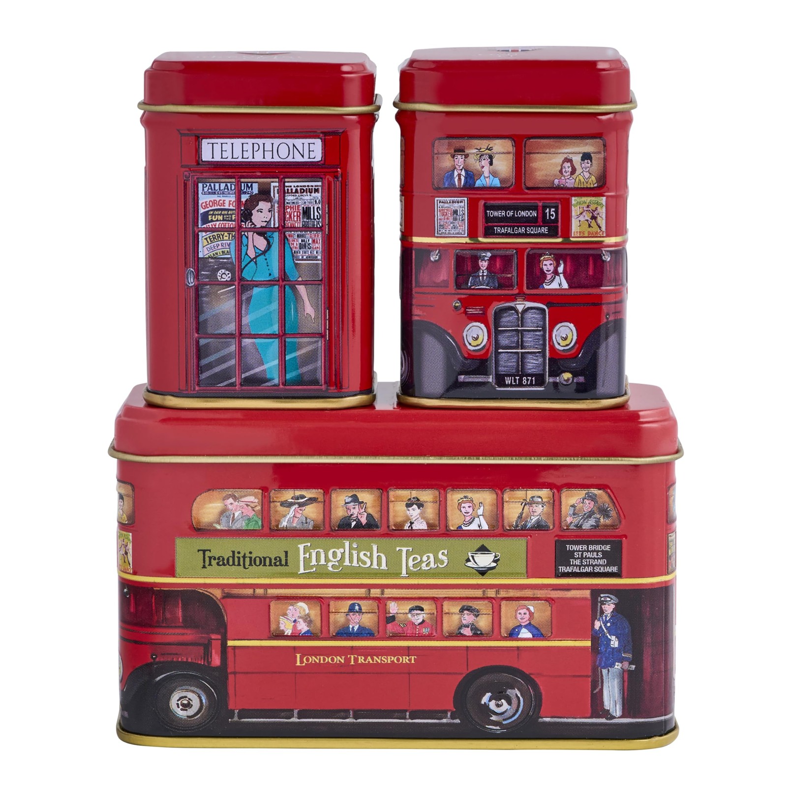British Tea Tin Set with 2 oz Loose Leaf Tea & 10 Tea Bags