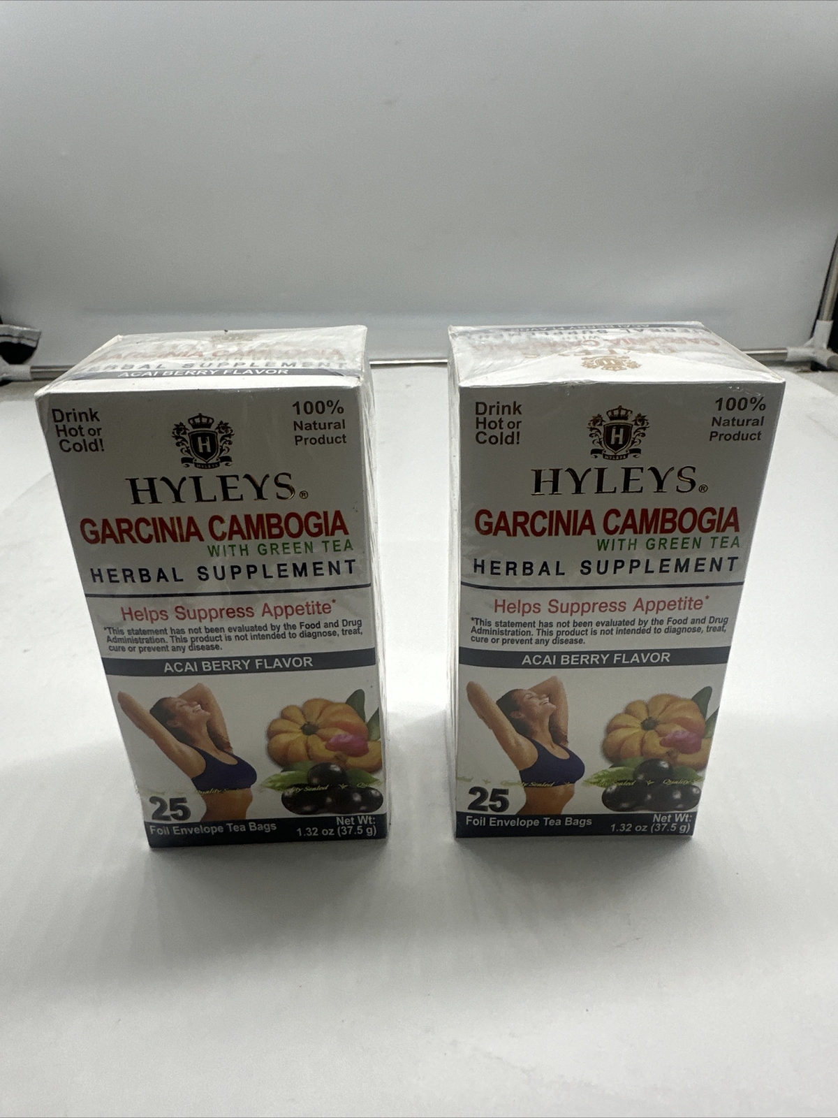 (2 Pack) Hyleys Garcinia Cambogia Green Tea ACAI BERRY Flavor 25 Bags