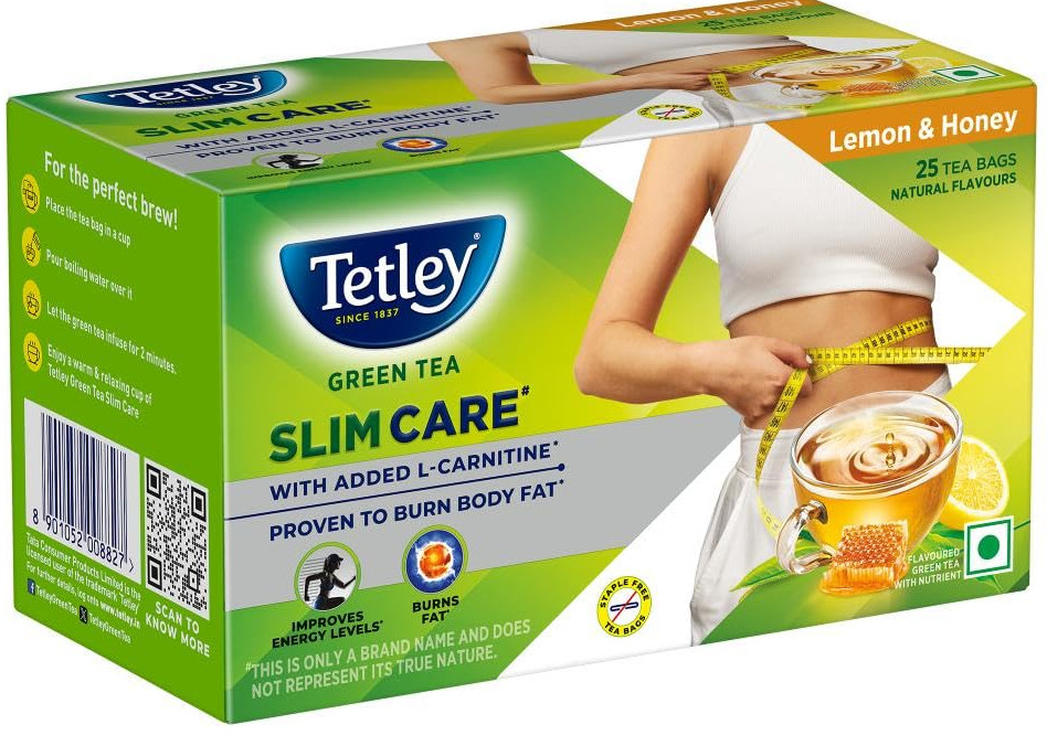 Tetley Green Tea Slim Care Lemon and Honey 25 cup Burn Body Fat,Boost Energy