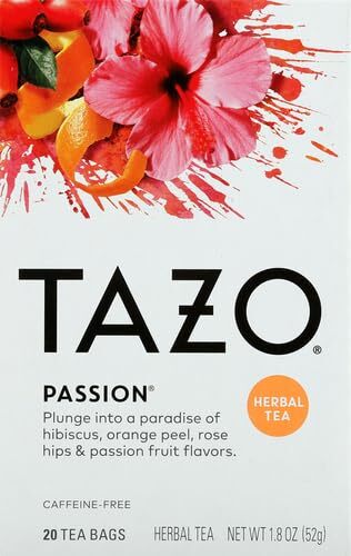 TAZO Passion Herbal Tea Bags, Iced or Hot, Caffeine-Free, 20 Total Tea Bags