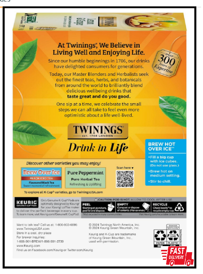 Twinings Lemon & Ginger Herbal Tea K-Cup Pods for Keurig 24 Count Pack of 1