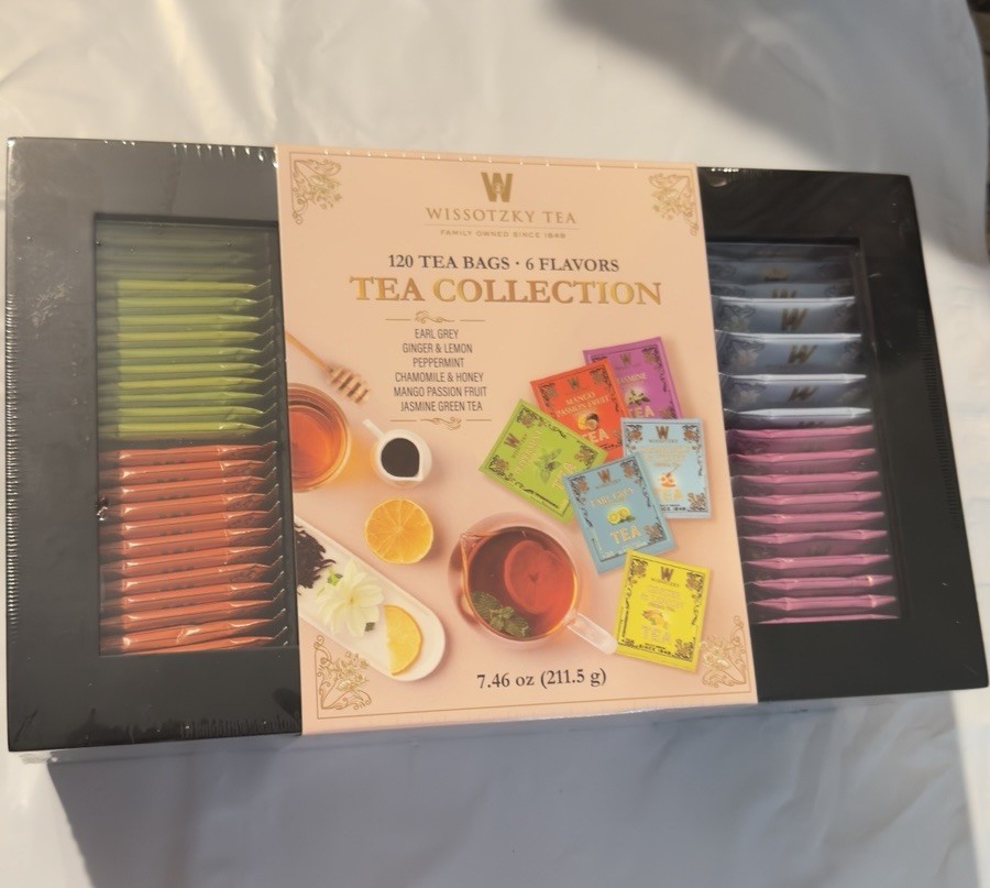 Wissotzky Tea Wooden Box 120 TEA BAGS • 6 FLAVORS TEA COLLECTION 7.46 oz