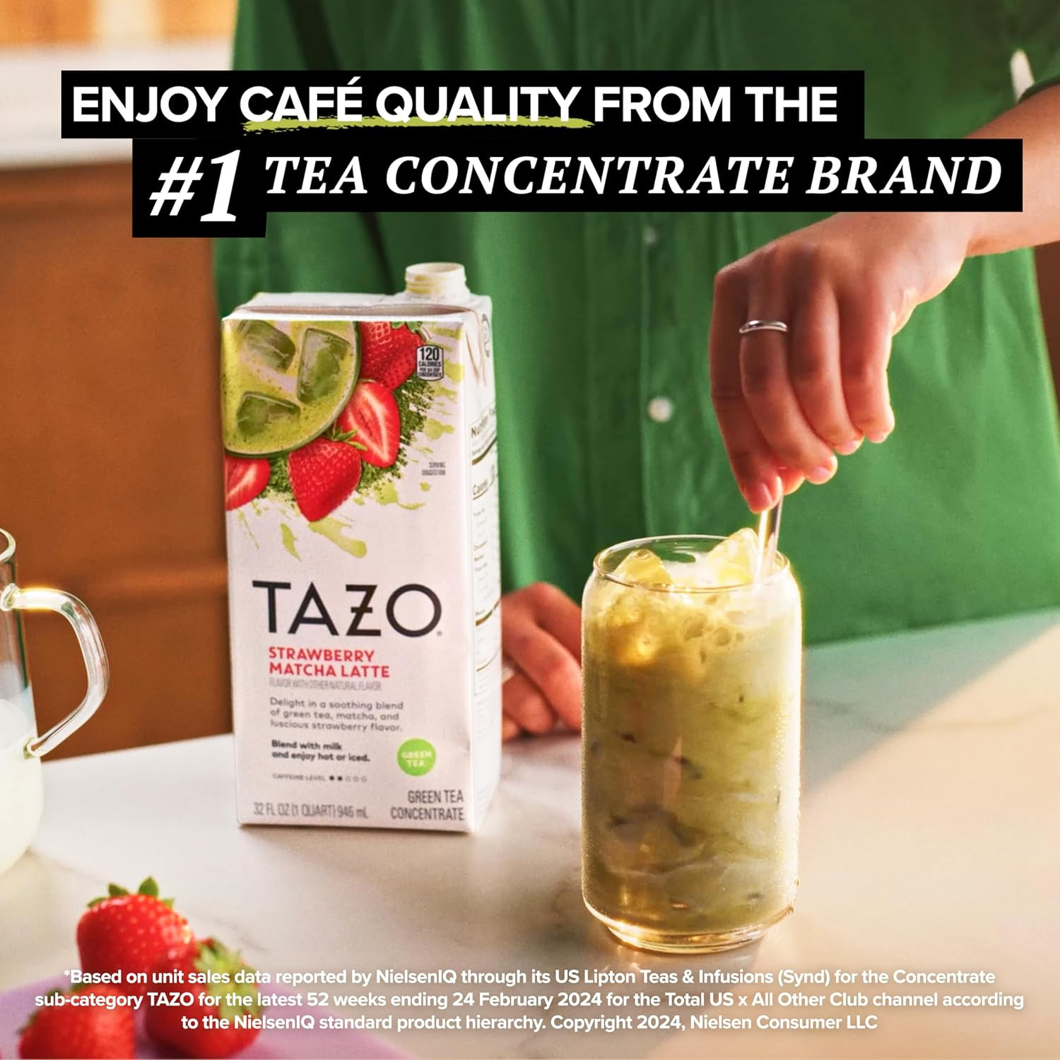 TAZO Strawberry Matcha Latte Concentrate, Sweetened Green Tea and Matcha Flavor,