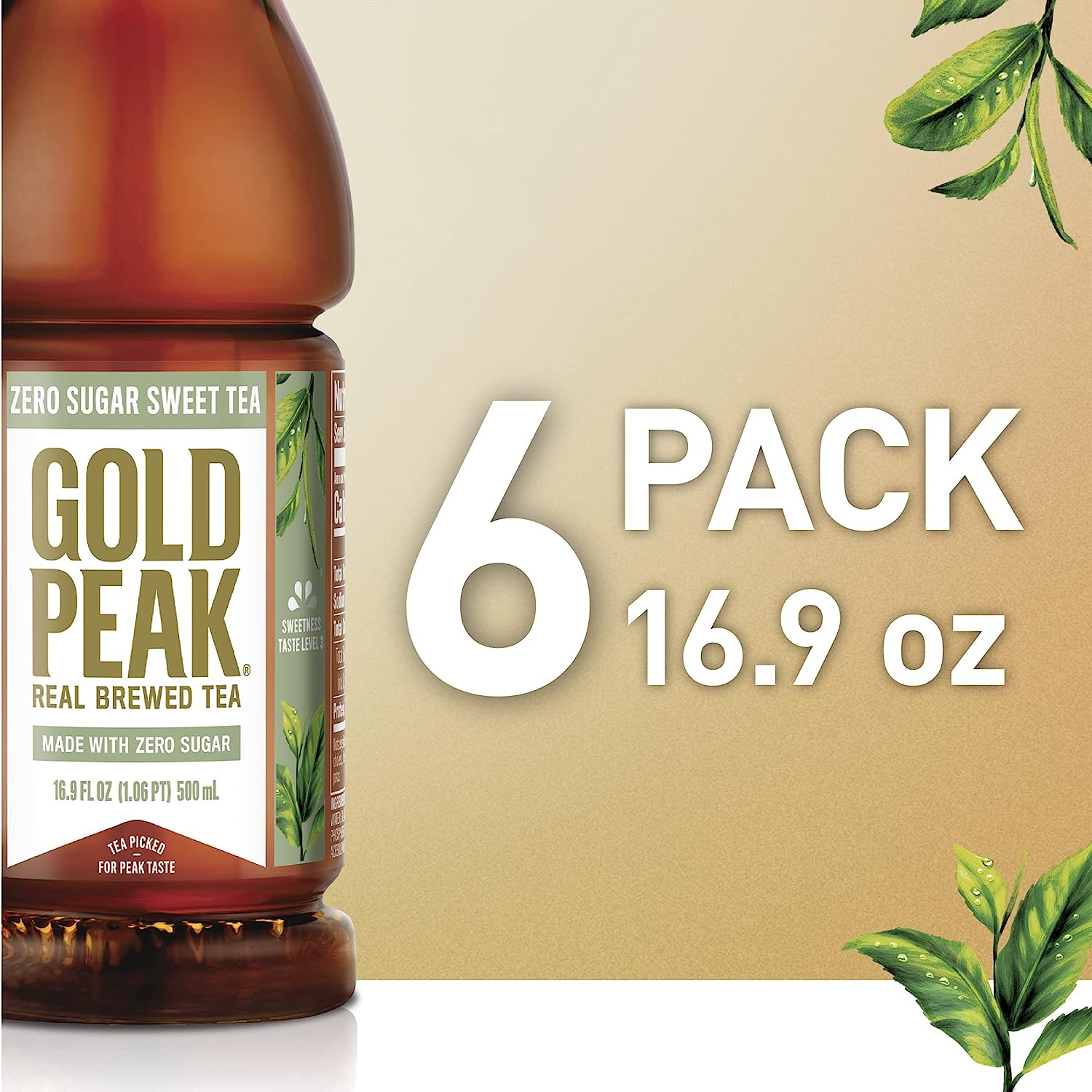 Gold Peak Zero Sugar Diet Iced Tea Drink, 16.9 Fl Oz, 6 Pack