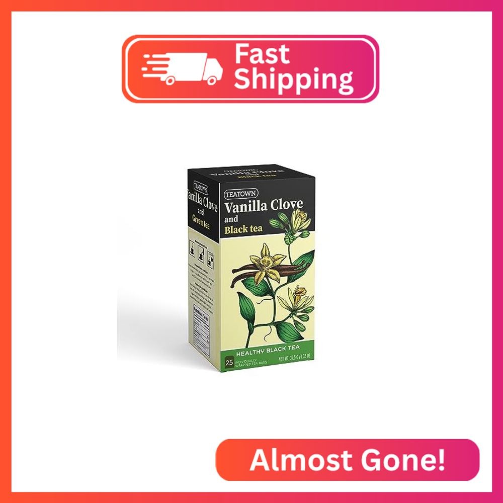 Premium Caffeinated Vanilla Clove Spice Black Chai 25 Count Tea Bags Herbal, All