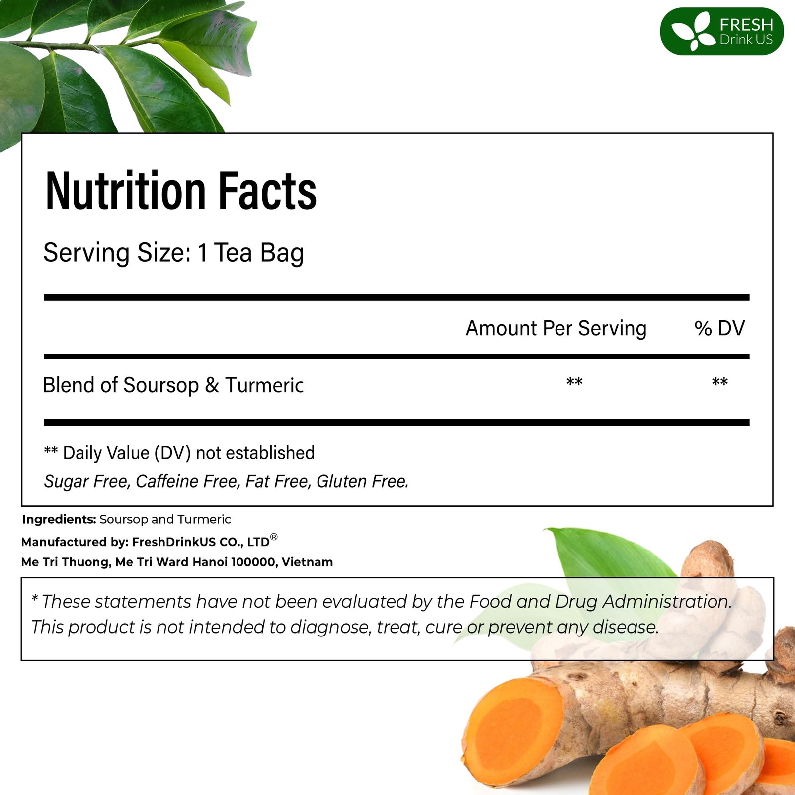 , Premium 40 Soursop Turmeric Tea Bags, 100% Natural, Blend of Soursop Leaves…