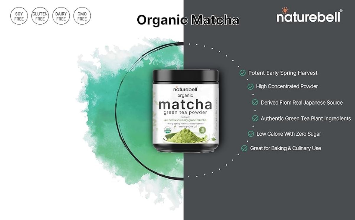 NatureBell Organic Matcha Powder 1 lb, Unsweetened, Culinary Grade, Matcha Latte