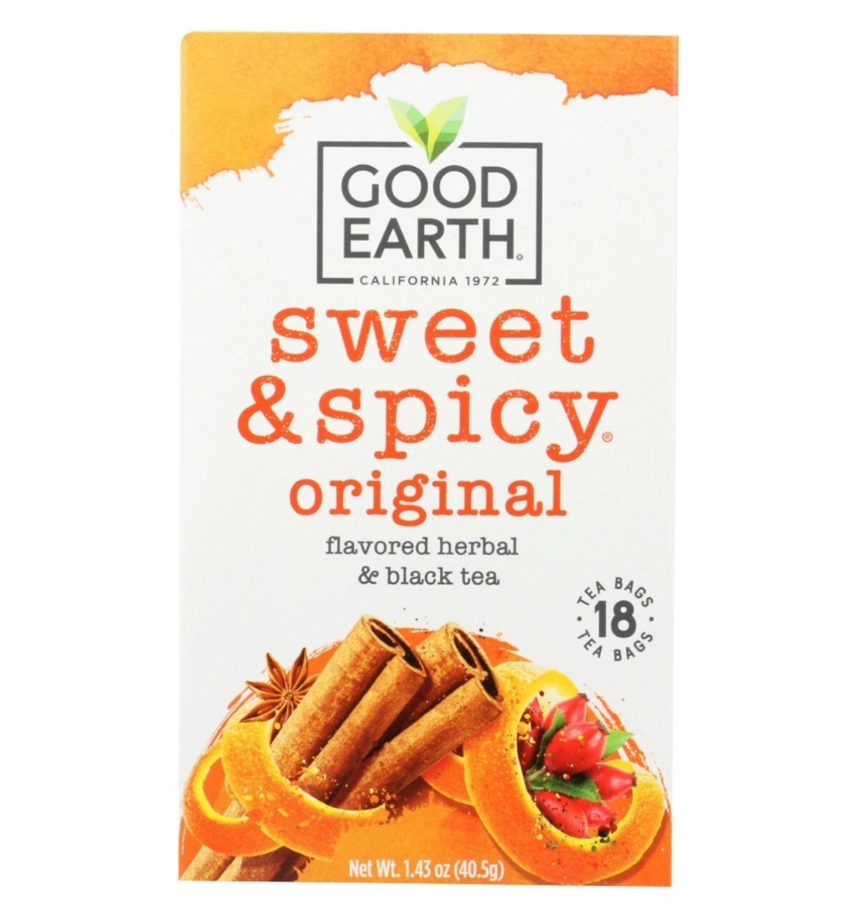 Good Earth Herbal & Black Tea, Sweet & Spicy Original, 18 Count (Pack of 6)