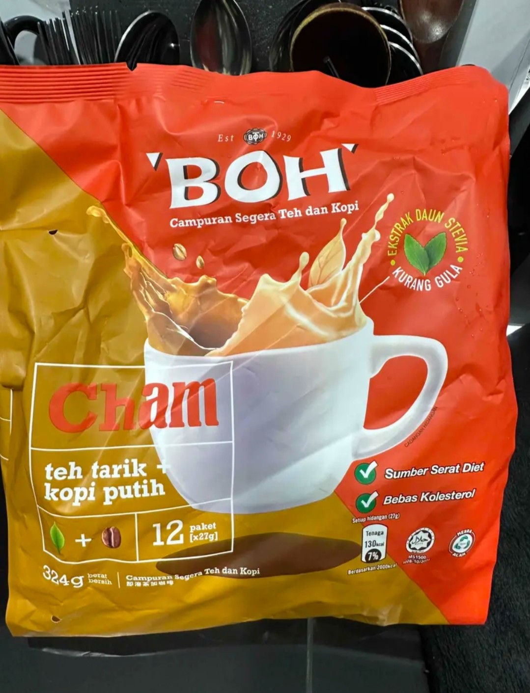 5packs BOH Cham 3in1 Instant Tea Tarik + White Coffee Mix 12 Sticks less sugar