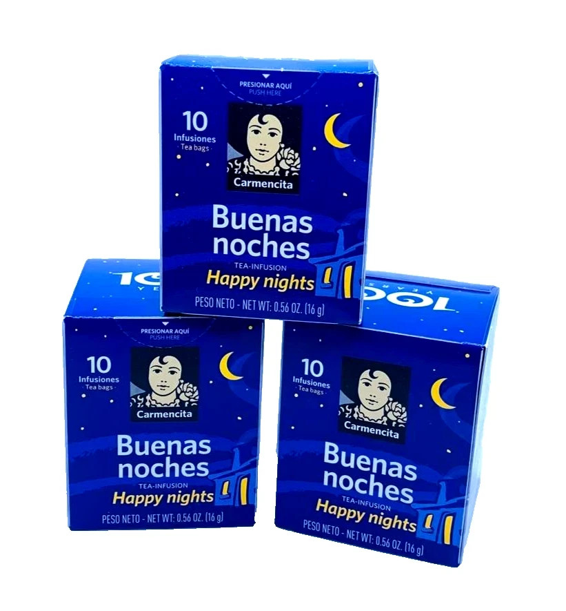 3x Carmencita Happy Nights Tea 10 Bags. Relaxing Herbal Bedtime Blend