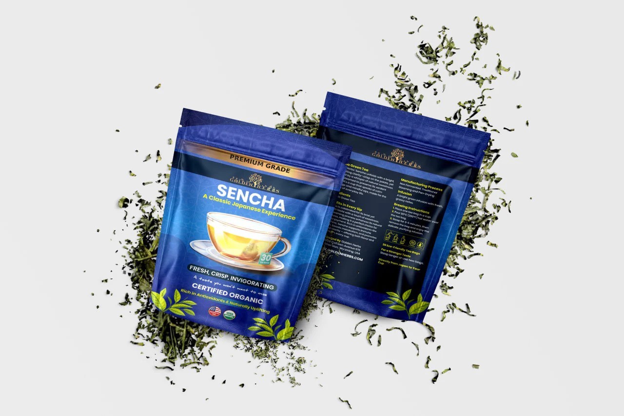Golden Herbs USDA Organic Japanese Sencha Green Tea – 30 Tea Bags Packed in USA