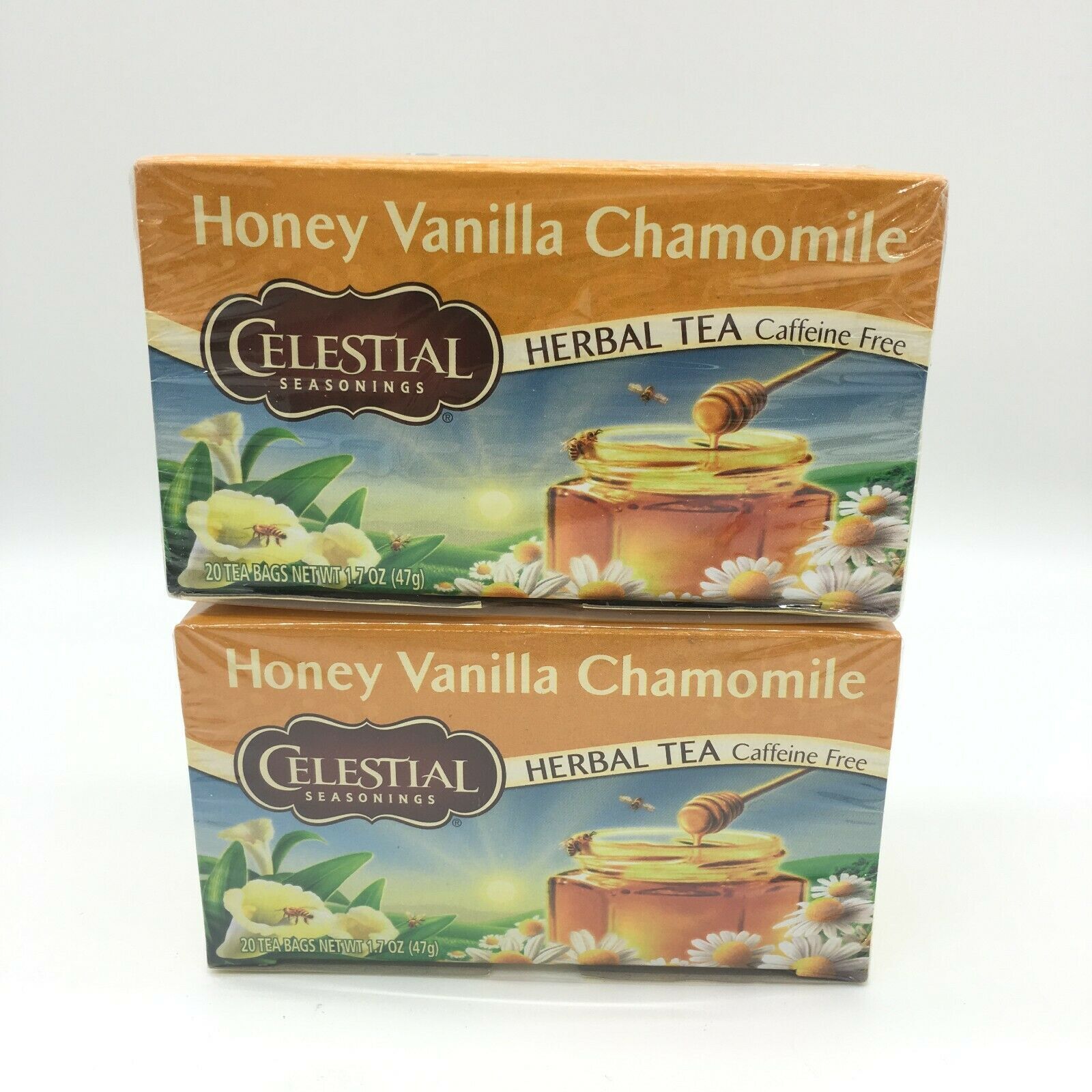 LOT OF 2 Celestial Seasonings Honey Vanilla Chamomile Herbal Tea 40 Tea Bags NEW
