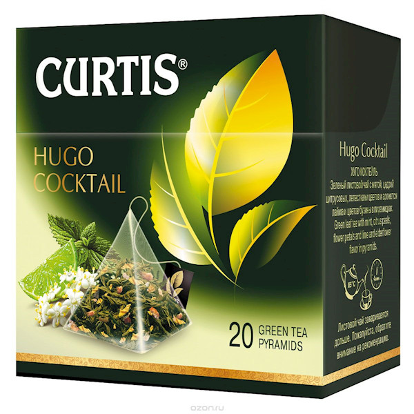 CURTIS Green Tea HUGO COCKTAIL 20 Pyramids RF NO GMO Made in Russia LIME MINT
