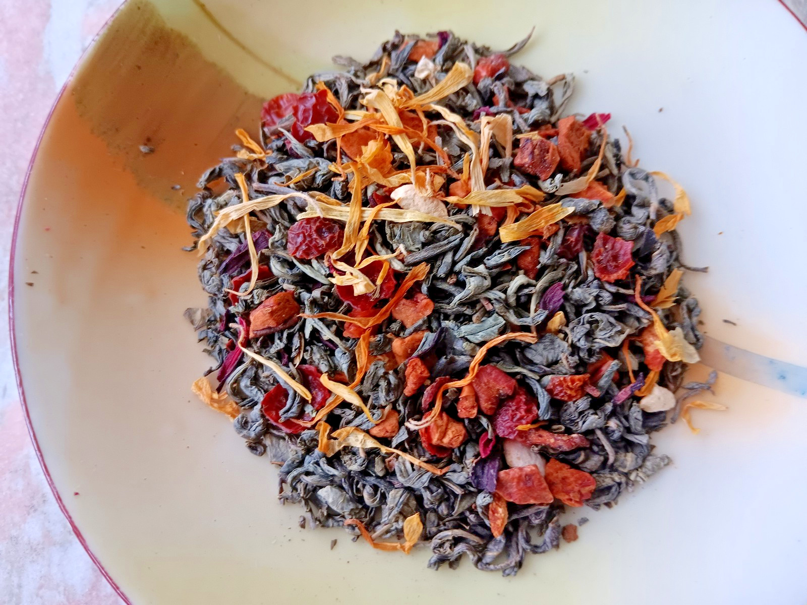 Chun Mei Green Tea Falls Mist Lemon Strawberry Hibiscus Fruited Tea Blend 1/2 Oz