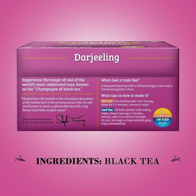 Twinings Darjeeling Black Tea Bags, Caffeinated, 20 Count, EXP: 8/13/27