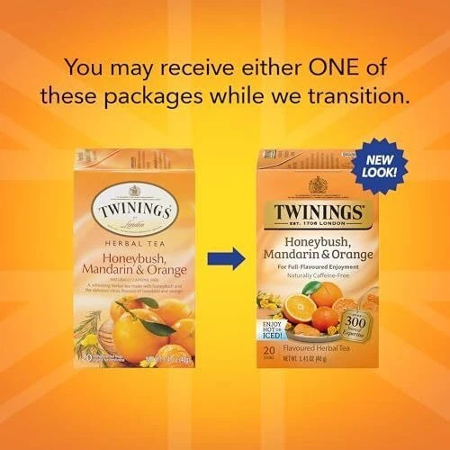 Twinings Honeybush Mandarin Orange Herbal Tea 20 Count Pack of 6 Caffeine Free