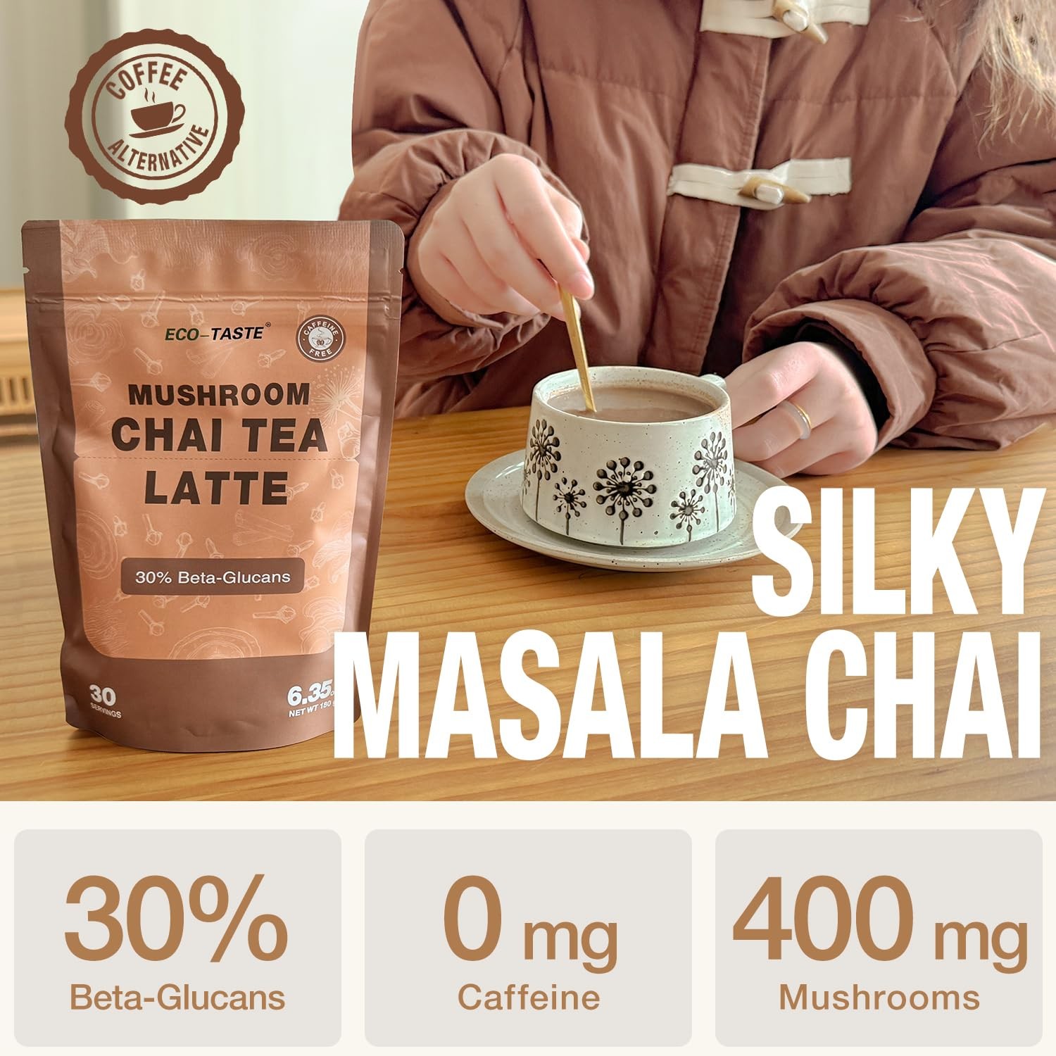 Chai Tea Latte with Mushrooms – 30 Servings, 30% 6.35 Ounce (Pack of 1)