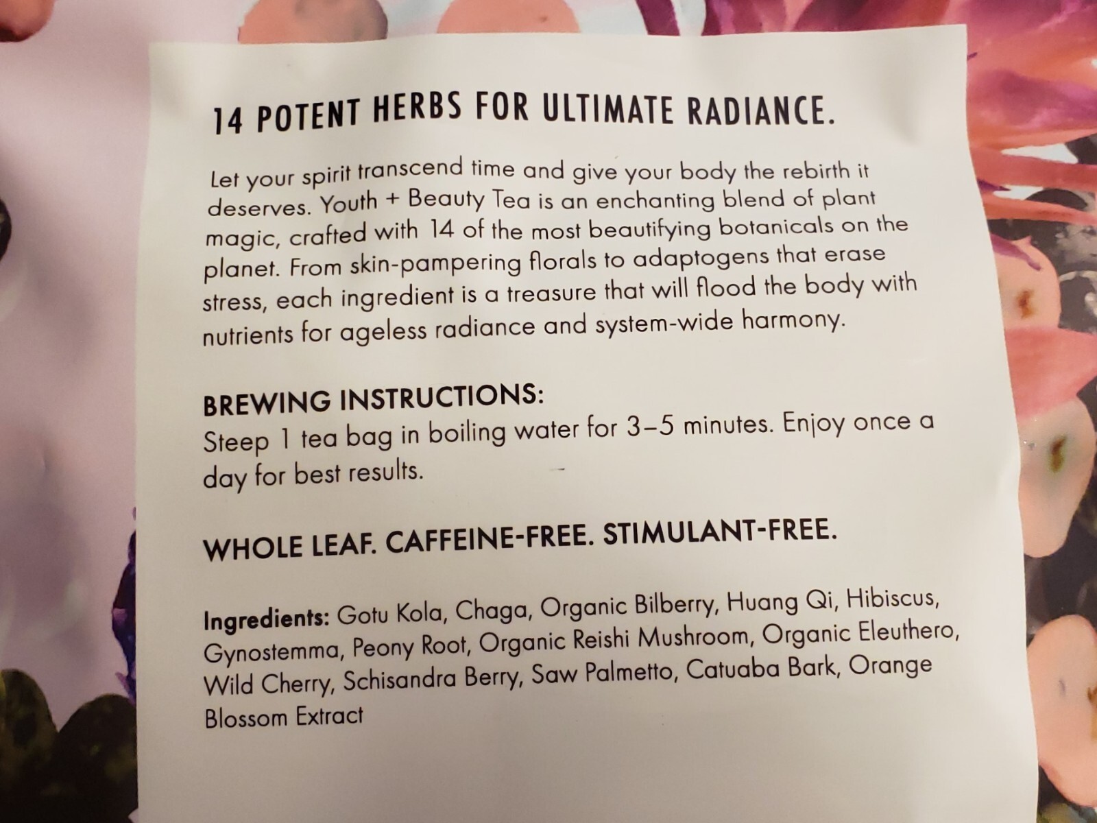 SAKARA YOUTH + BEAUTY SUPERHERB TEA – 5 Whole-Leaf Tea bags x 2 pack – Ex 5/2025