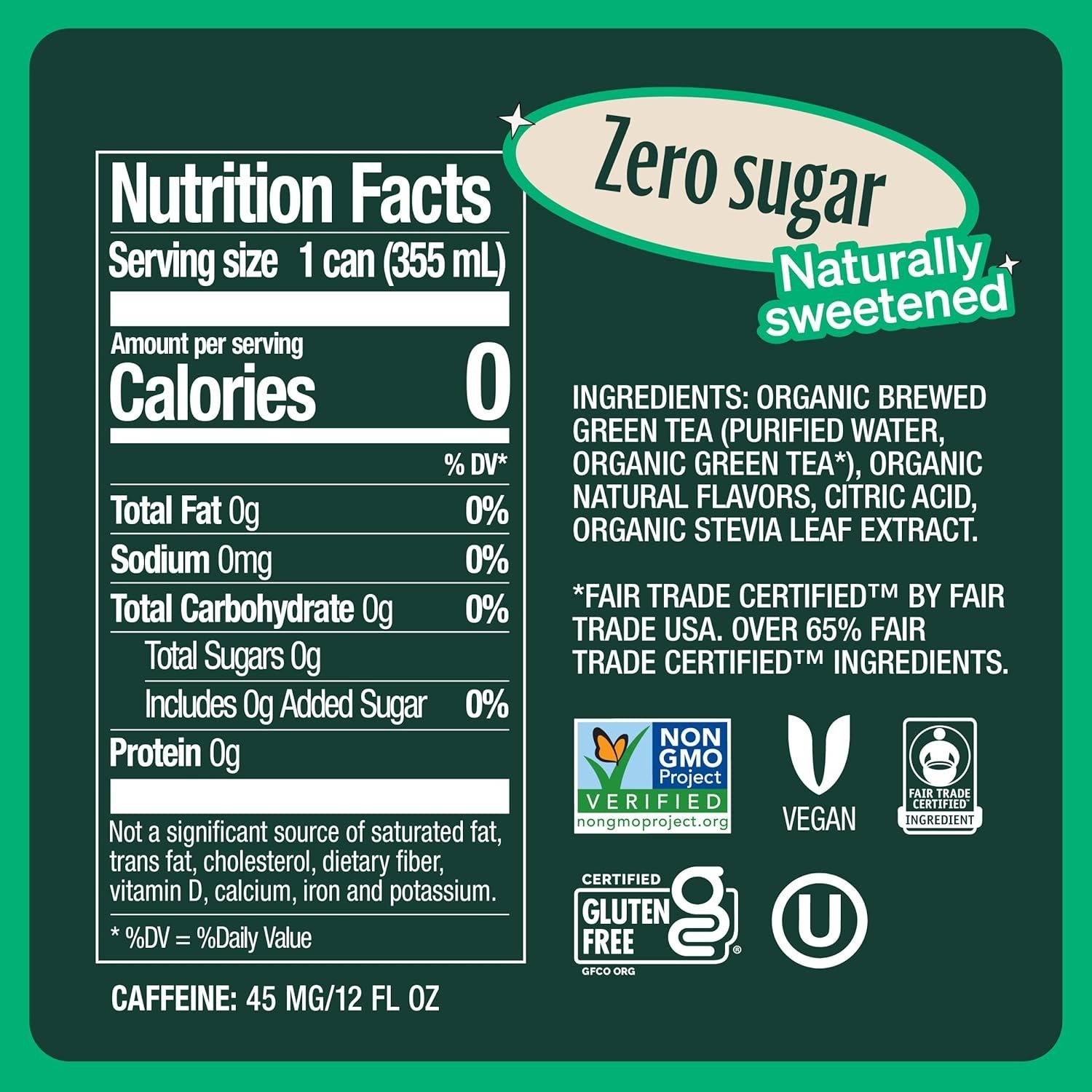 Naturally Sweetened Green Tea, 12-Pack of 12 oz Cans – Sugar-Free & Gluten-Free