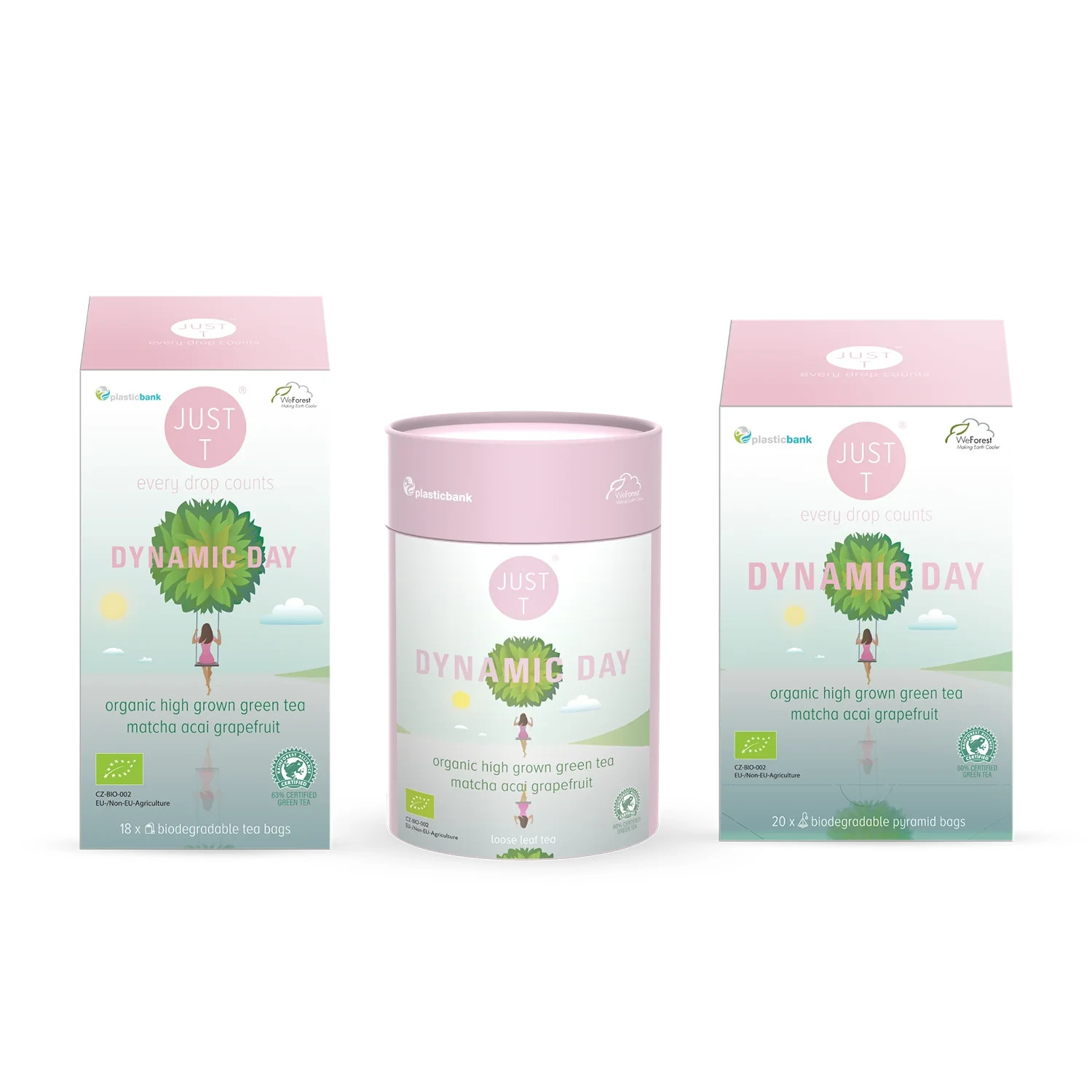 4-pack lot 20CT JUST T Dynamic Day Grapefruit flavored organic GREEN tea