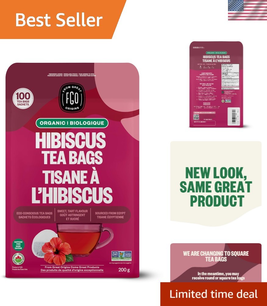Organic Hibiscus Tea, 100 Count, Eco-Conscious Tea Bags, Caffeine Free, Packa…