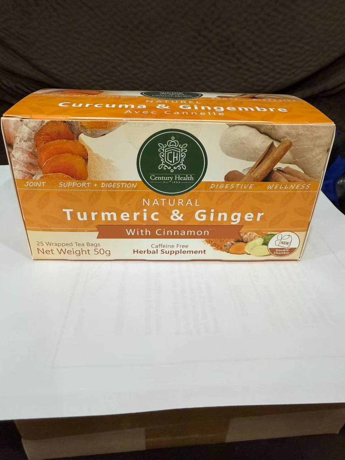 Natural Turmeric & Ginger With Cinnamon 25 Wrapped Tea Bags 50g