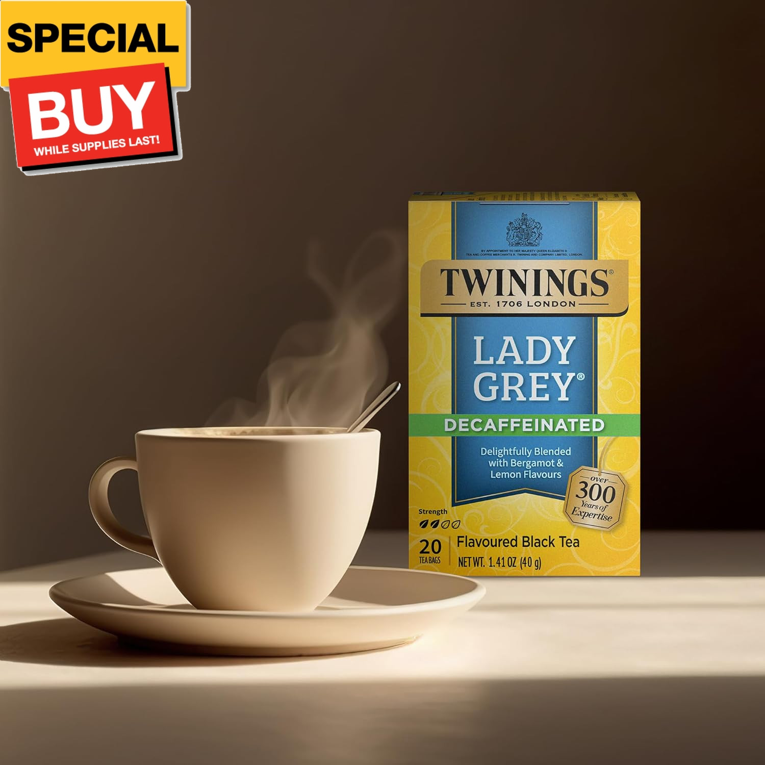 Decaffeinated Lady Grey Black Tea Individually Wrapped Bags, 20 Count (Pack of 1
