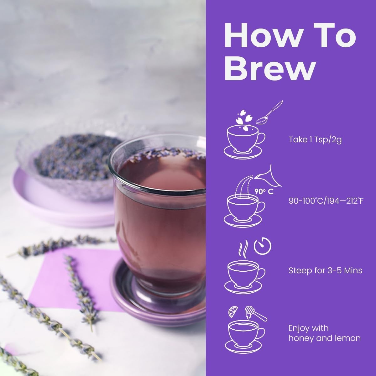 BLUE TEA – Lavender Herbal Tea, 1 Oz 30 Cups, 100% Natural Flower Buds, FREESHIP
