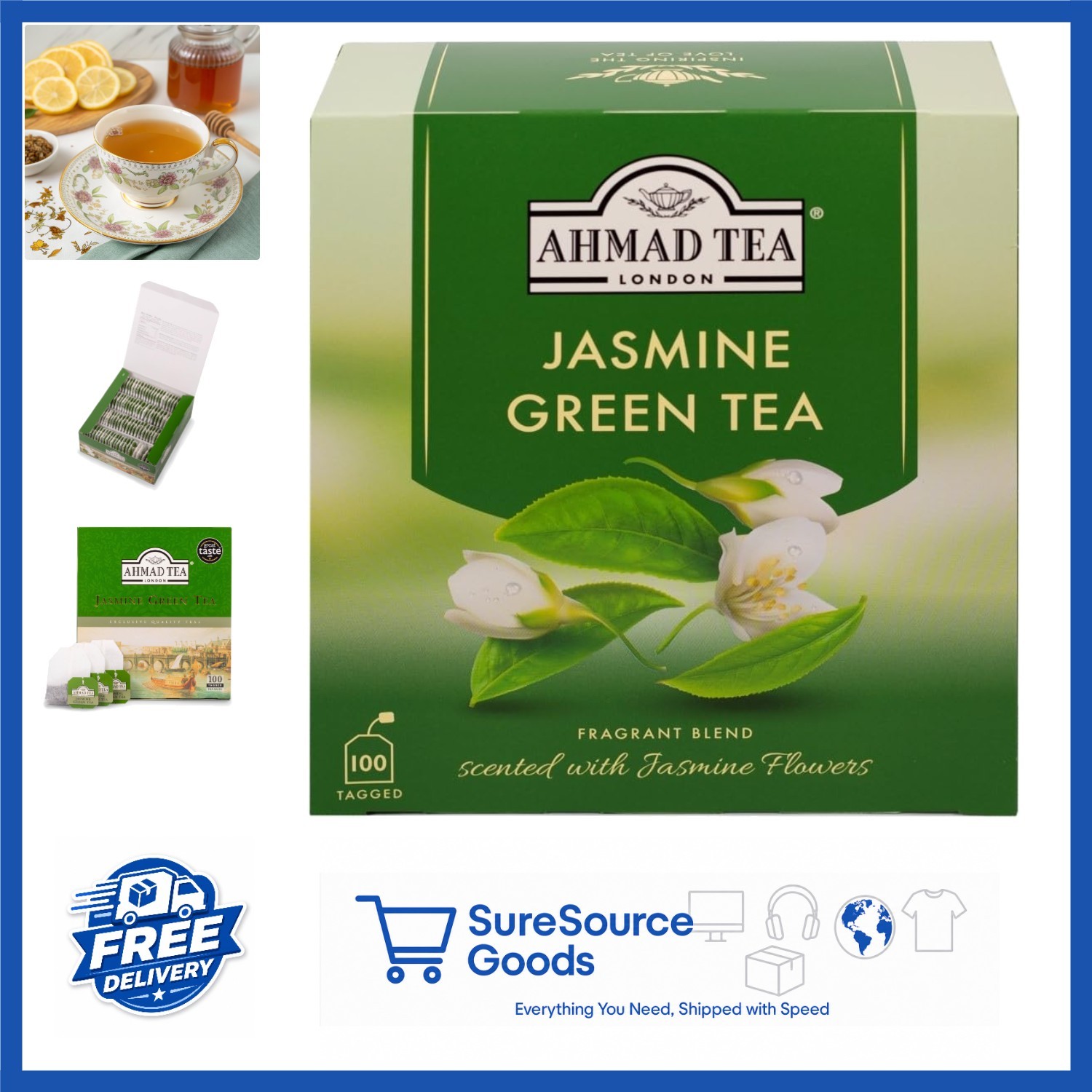 Jasmine Green Tea 100 Count Teabags with Antioxidant Properties Sugar Free