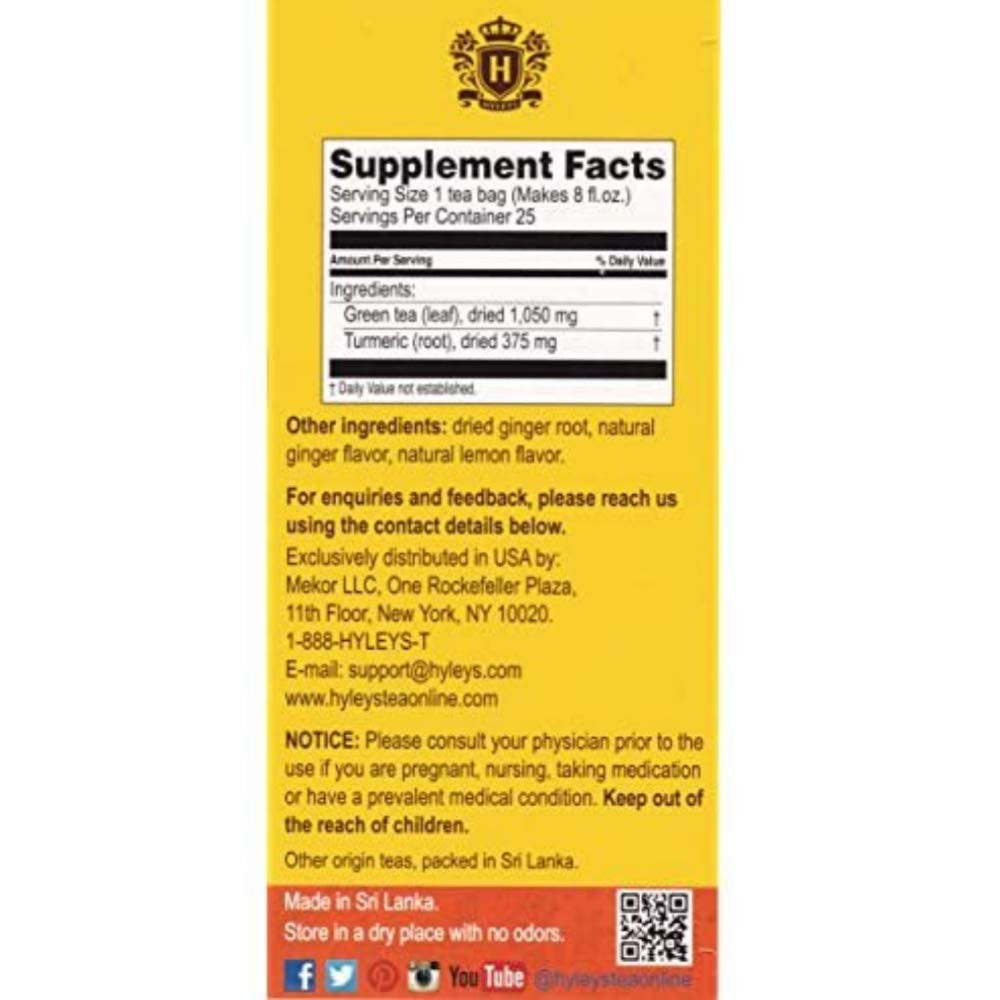 Turmeric with Green Tea Ginger & Lemon Flavor – Natural Antioxidant Blend – 25 T