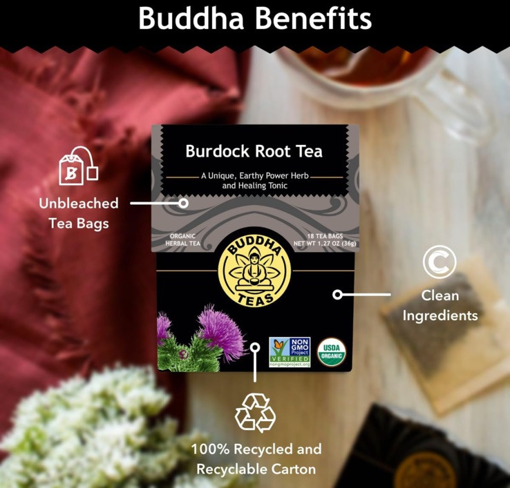 Buddha Teas Organic Burdock Root Tea, 18 Tea Bags Caffeine Free, Exp: 12/2025