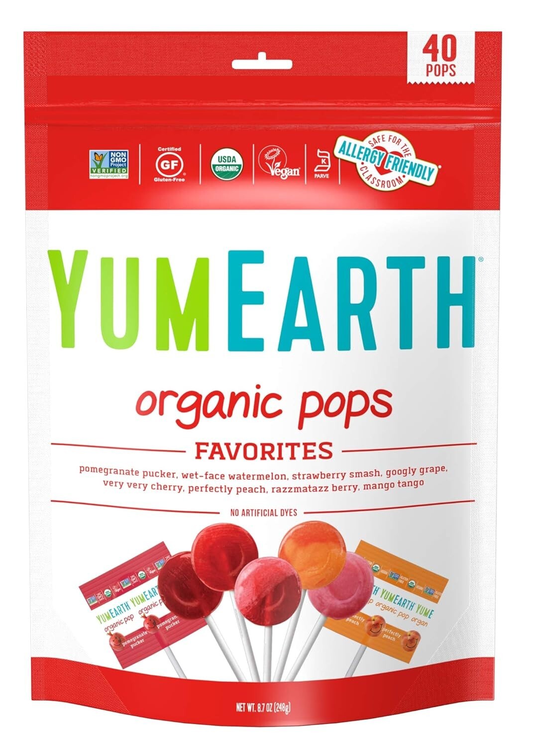 Organic Lollipops – 40 Count, Assorted Flavors, Non-GMO & Allergy-Friendly