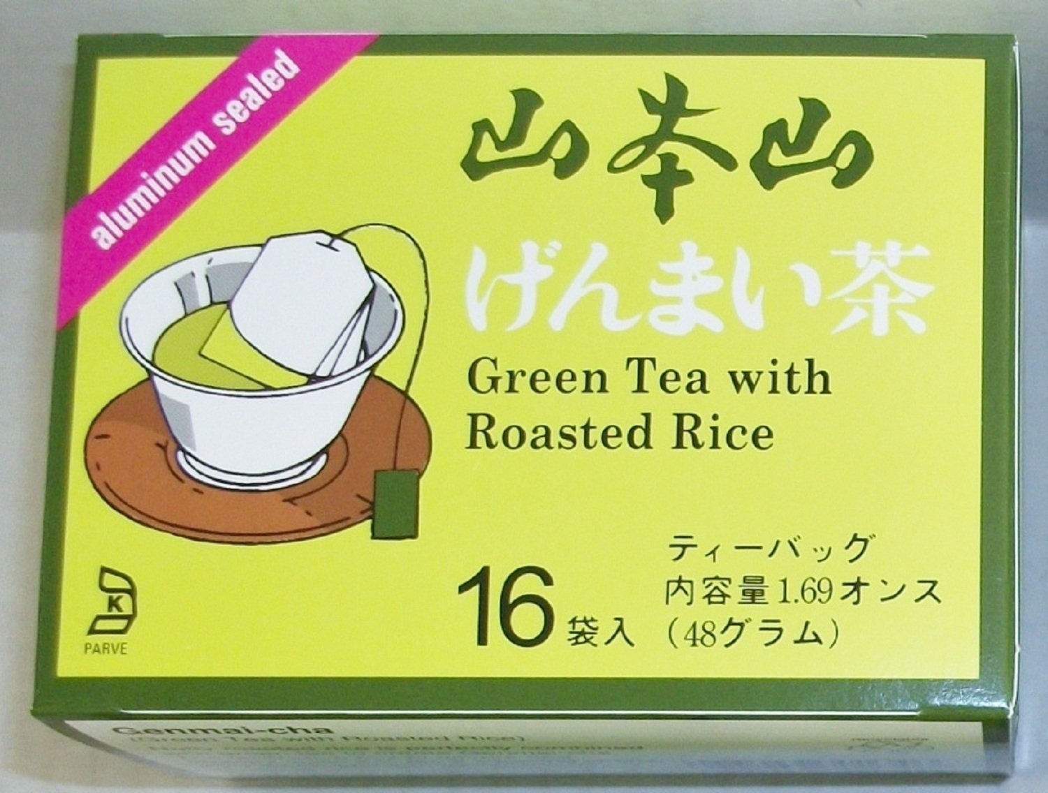 Yamamotoyama Genmai-cha Green Tea with Roasted 16 Count (Pack of 3), Yellow