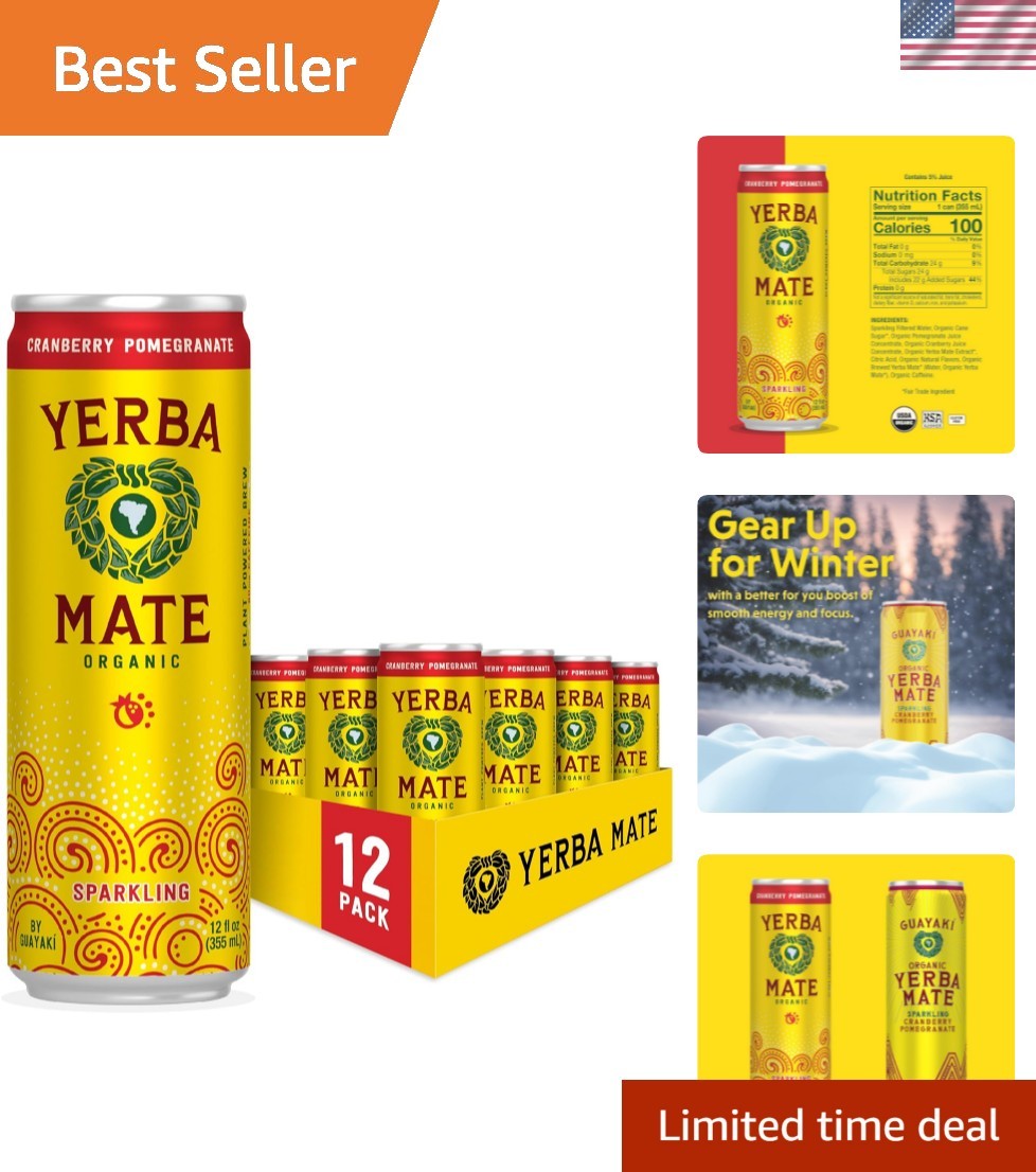 Flavorful Organic Yerba Mate – Cranberry Pomegranate Sparkling Beverage, 12-Pack