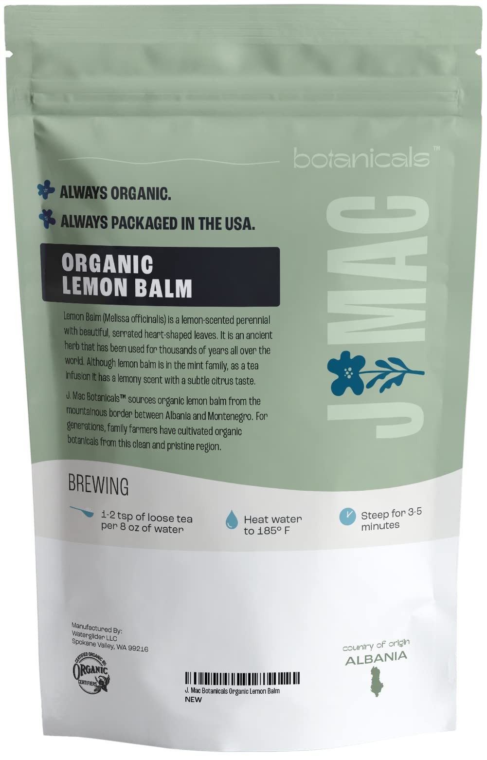 J Mac Botanicals Organic Lemon Balm 4 oz, Loose Leaf Tea, Dried Lemon Balm Te…
