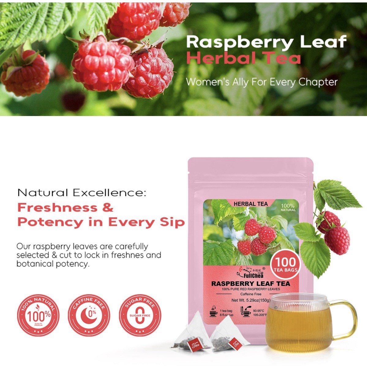 Raspberry Leaf Tea Bag | 2-Pk of 100 Count | Natural Pregnancy Tea for Women