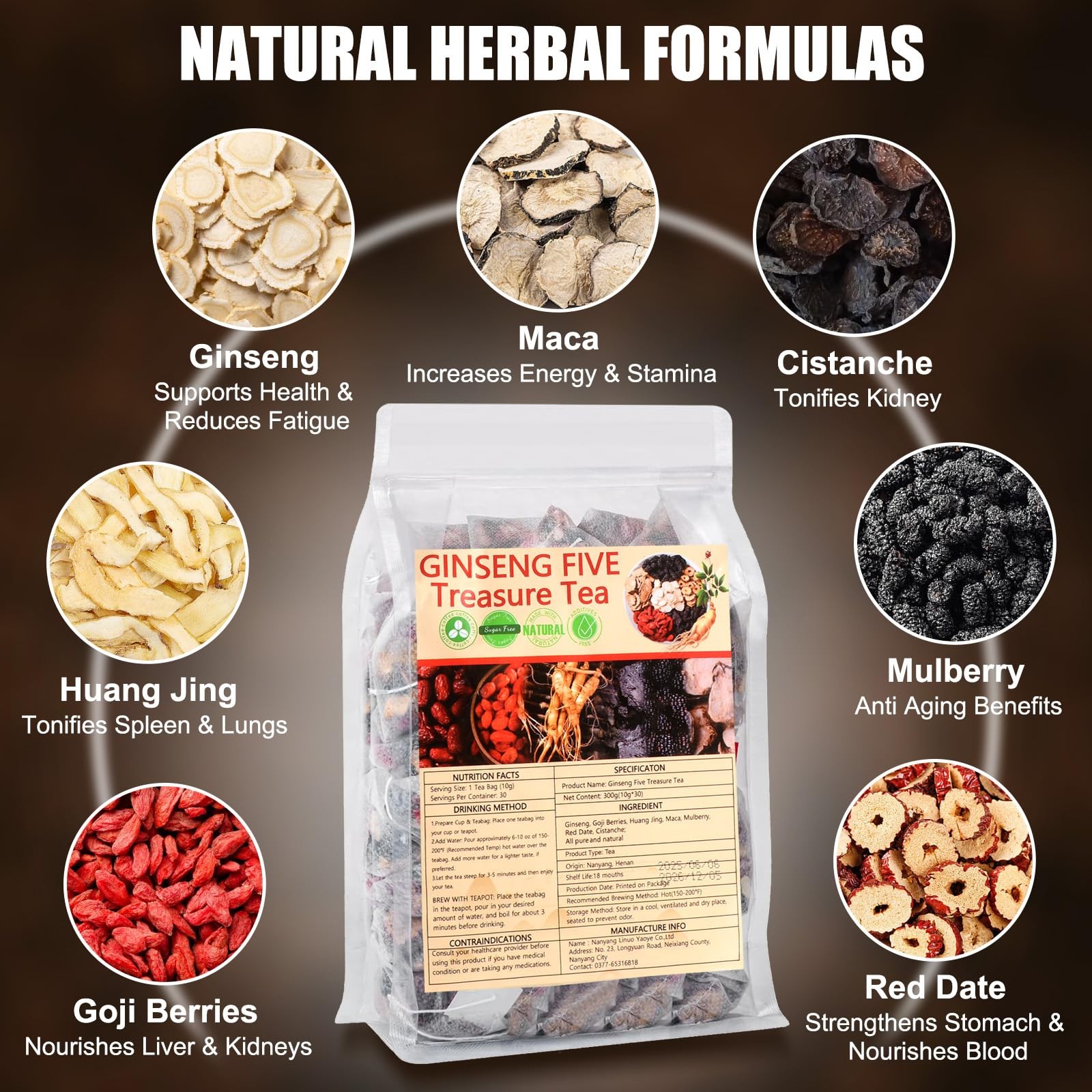 Kidney Tea 30 Bags Ginseng Six Treasure Formula Traditional 30