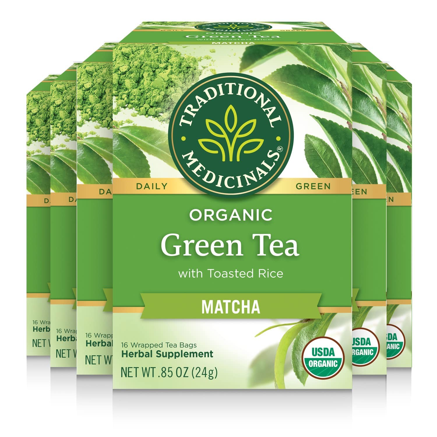 Traditional Medicinals Tea, Organic Green Tea Matcha, 96 Count (Pack of 6)