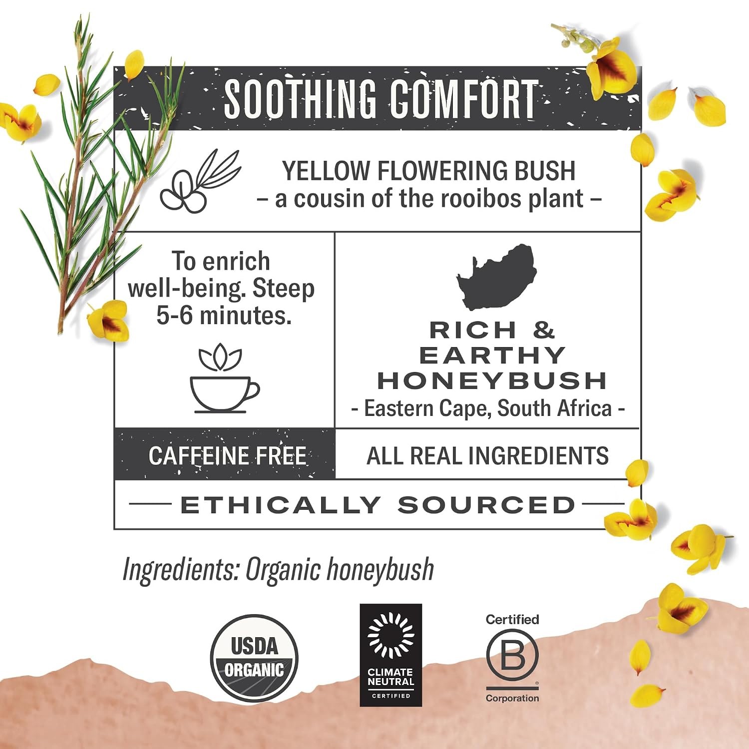 Numi Organic Honeybush Tea, 18 Tea Bags, Sweet South African Herbal Tea, Caffein