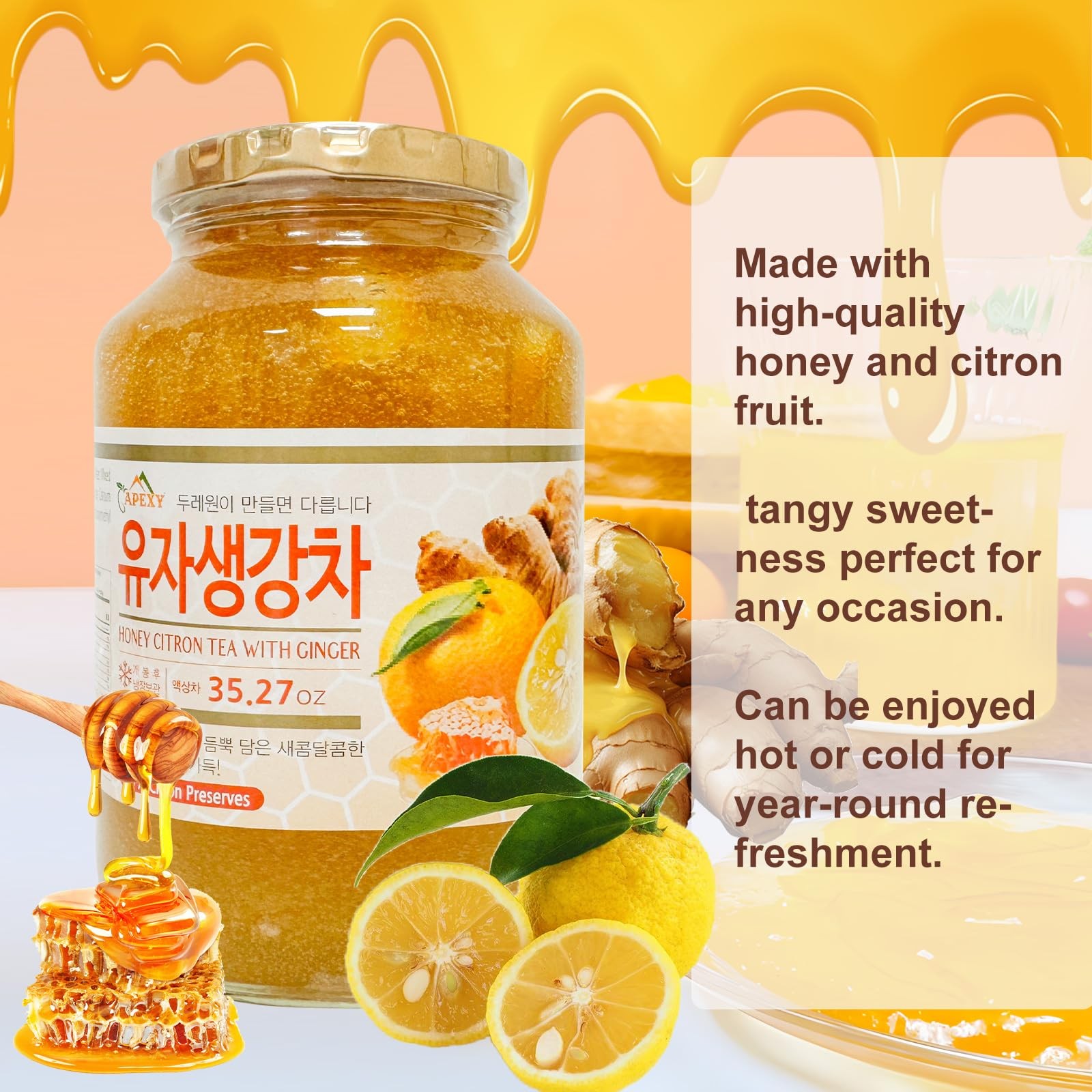 Apexy Authentic Korean Honey Citron Tea With Ginger, 35.27 Fl Oz (Pack of 1)