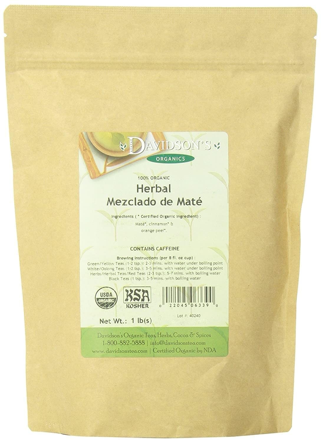 Davidson’s Organic Mezclado De Mate Loose Leaf Tea 1 Pound Robust Earthy Brew