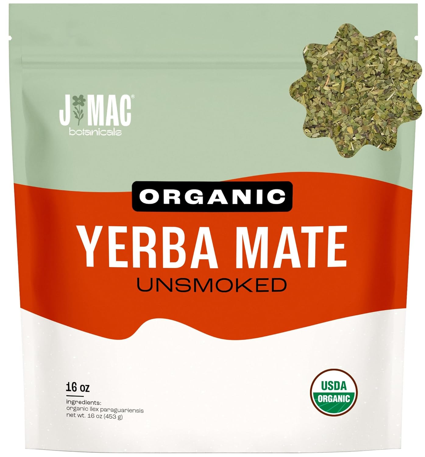 J Mac Botanicals Organic Yerba Mate Loose Leaf Tea, Unsmoked Natural Energy Herb