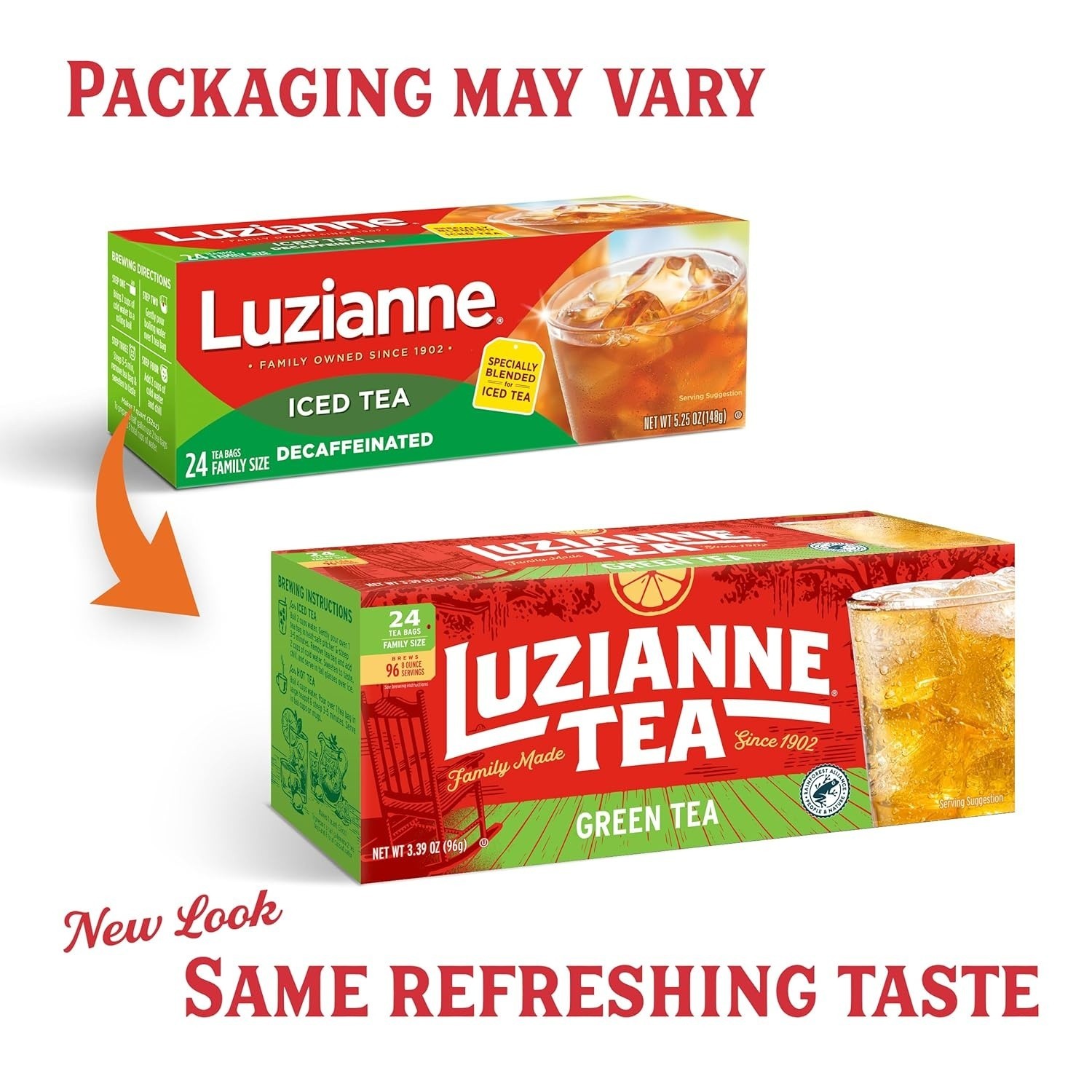 Luzianne Green Tea Bags, Family Size Unsweetened, 144 Tea Bag, 24 Ct Box(6 Pack)