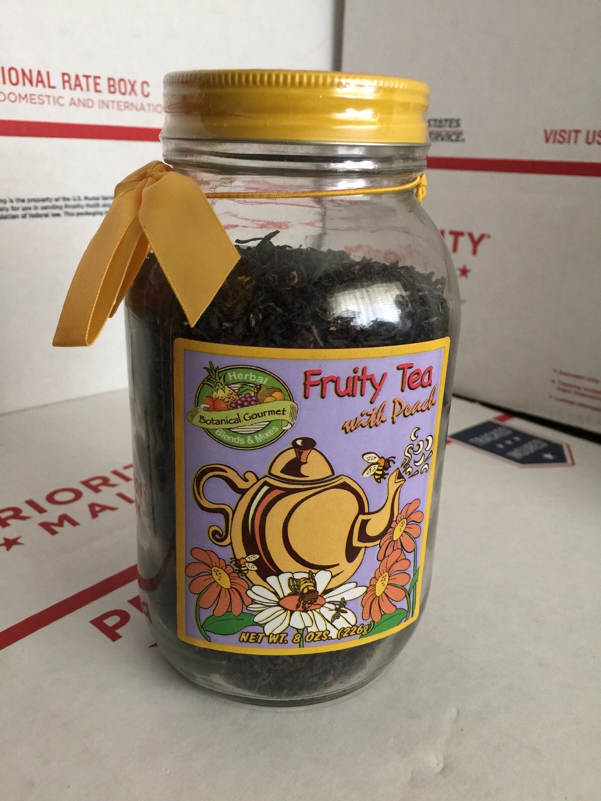 ❤️Botanical Herbal FRUITY TEA With PEACH LOOSE BLACK TEA GLASS JAR 8OZ