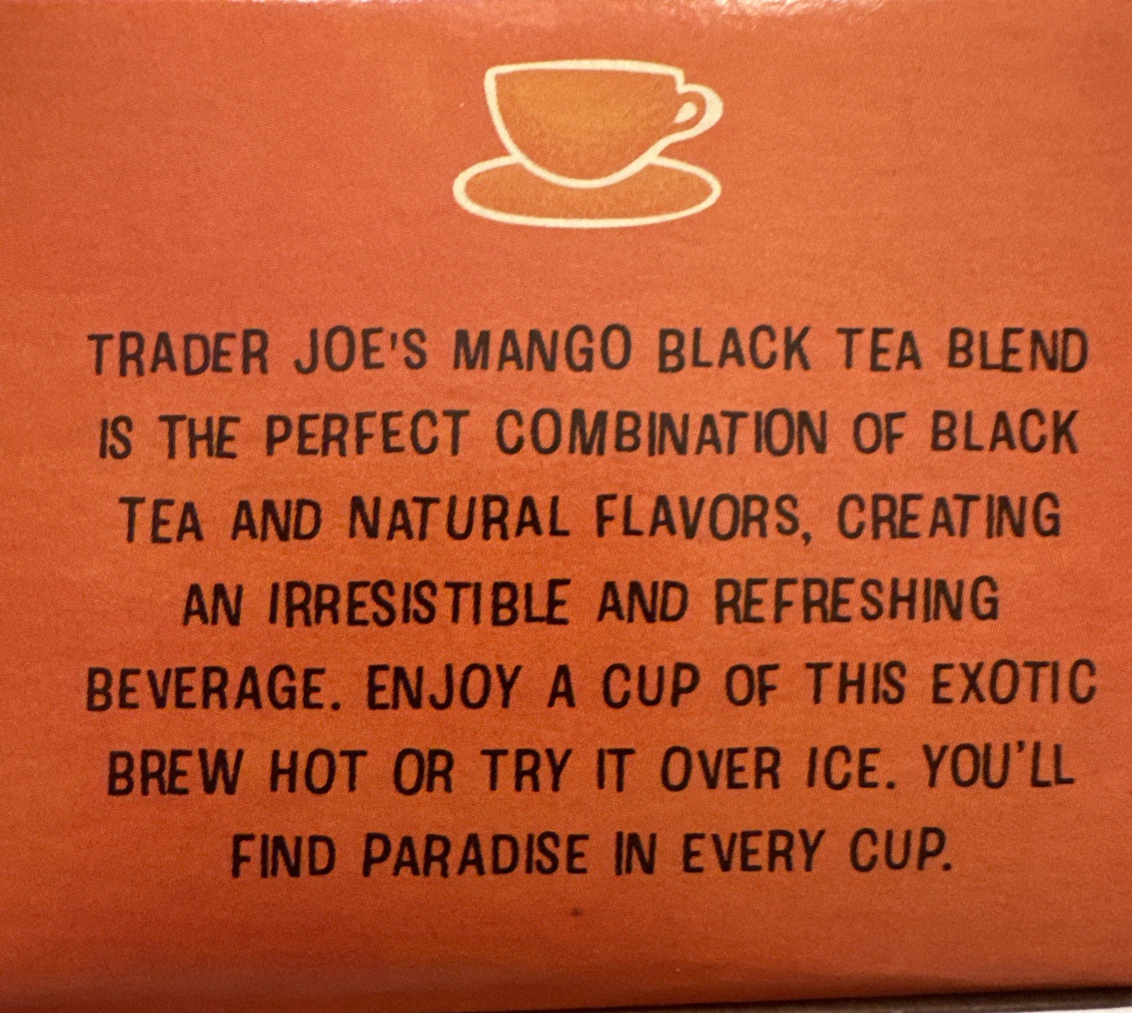 NEW Trader Joe’s Mango Flavored Black Tea 20 Tea Bags Iced Or Hot Best By 3/2027