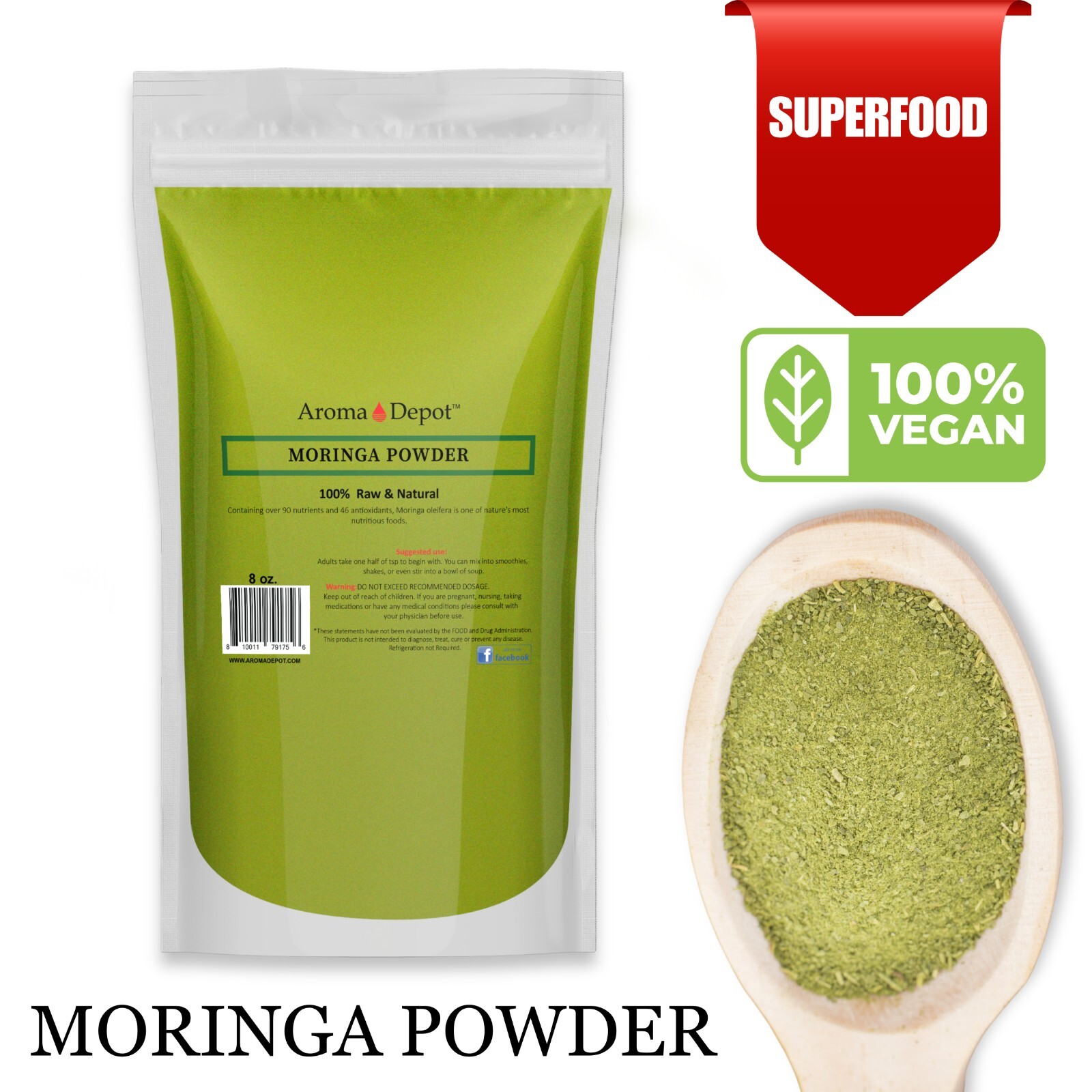 Moringa Powder 8oz. Hoja Polvo de Moringa oleifera Leaf Pure Natural Superfood