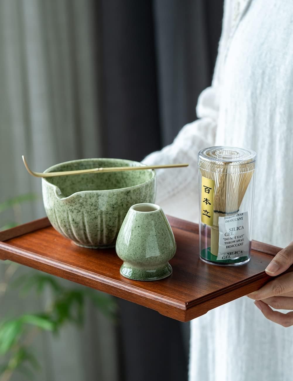 Matcha Set 5 Pc 15oz Bowl Whisk Stand Scoop Tea Ceremony Green