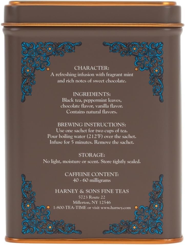 Harney & Sons Chocolate Mint Flavored Black Tea – 20 Sachets Per Tin