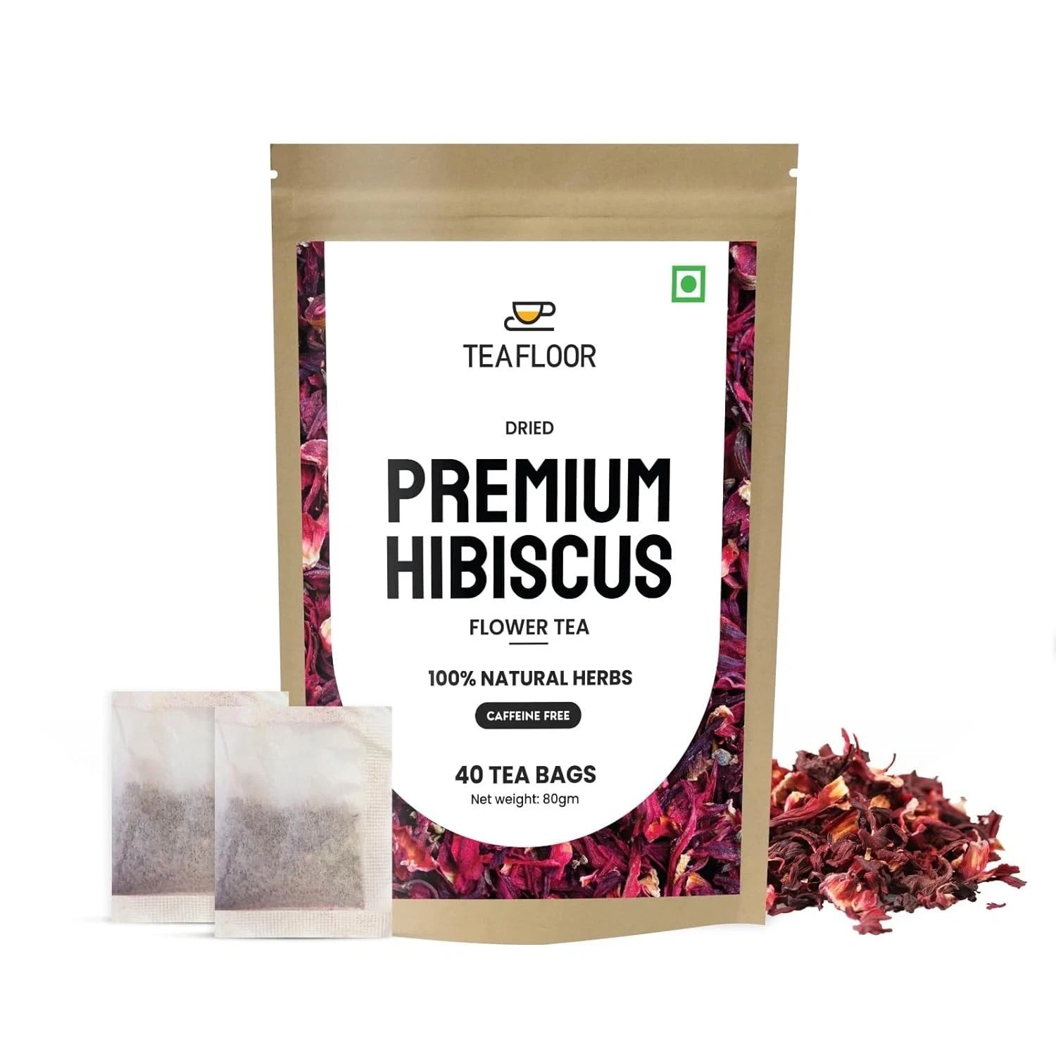 Teafloor Hibiscus Flower Tea Bags, 2gm Each Set Of 40 Tea Bags