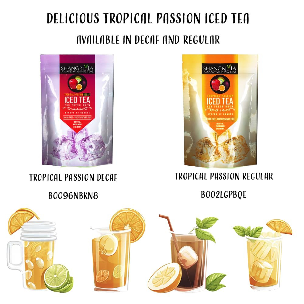Shangri-La Tea Company Iced Tea Bags, Tropical Passion Decaf, (6 Count)